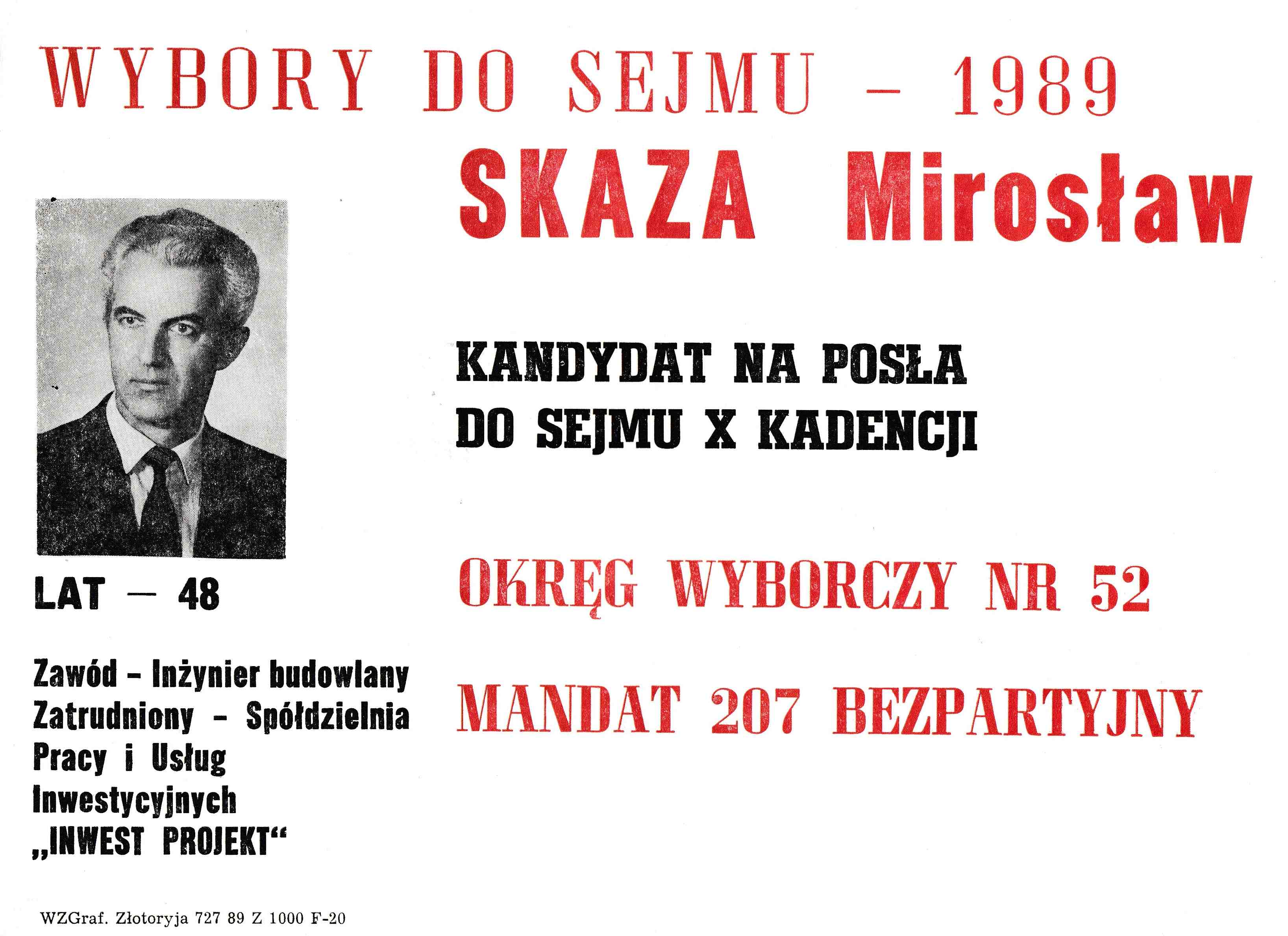 LBP 32 - Wybory do sejmu - 1989. Mirosław Skaza